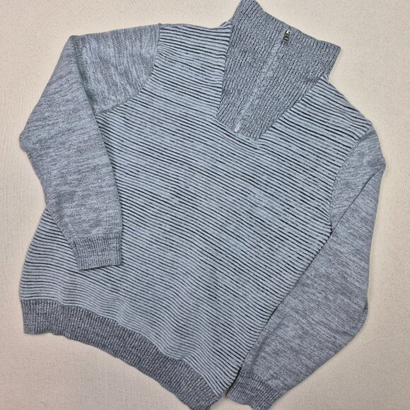 International Concepts Women's Gray Ribbed 1/4 Zip Mock Neck Sweater Sz L - Picture 2 of 6
